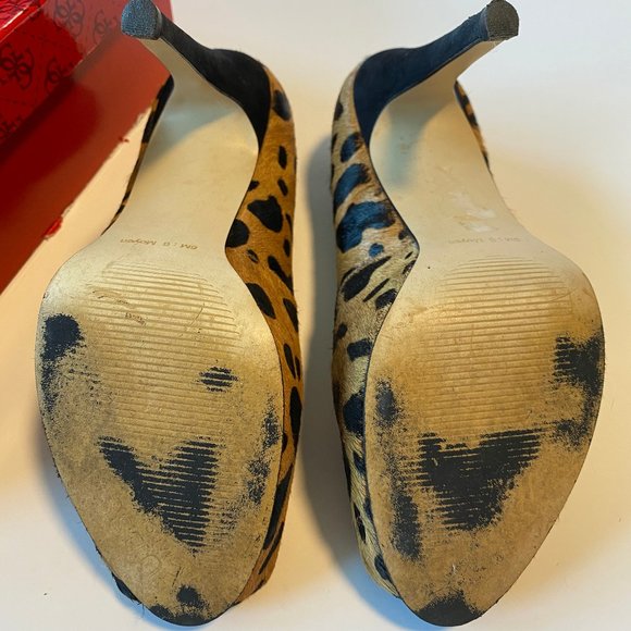 GUESS Leopard Patterned Pony Hair Peep Toe Heels - Picture 3 of 5